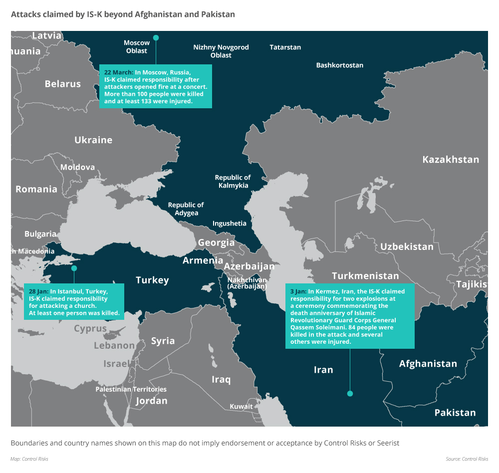 Attacks claimed by IS-K beyond Afghanistan and Pakistan