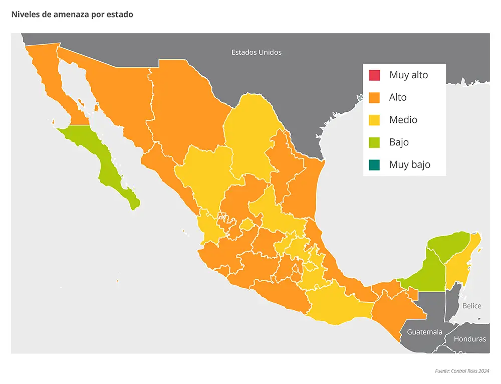 Aumento en la calificación de riesgo de seguridad en México